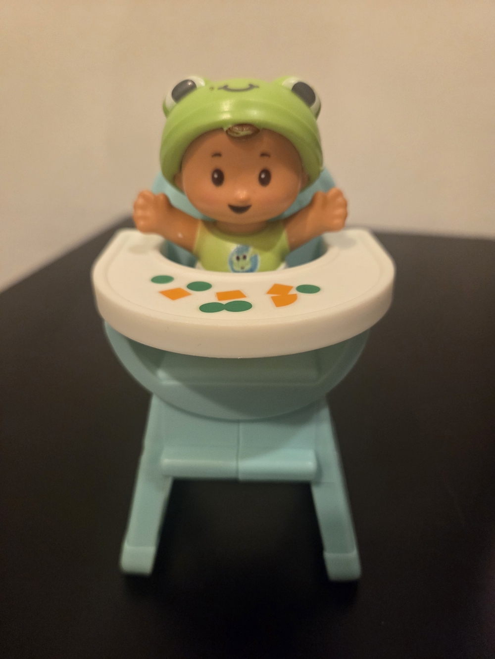 Little People Baby With Frog Hat And Blue Highchair